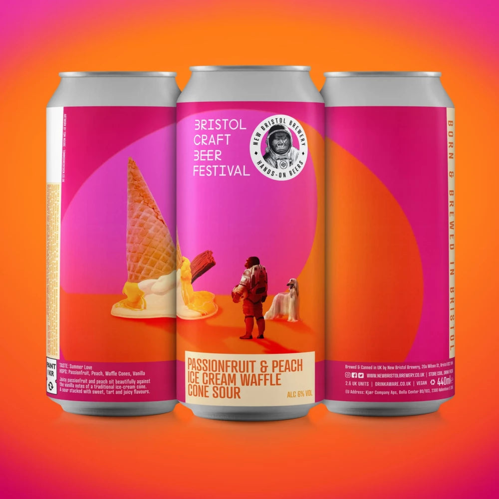 New Bristol Brewery Passion Fruit and Peach Ice Cream Waffle Cone Sour 440ml can Best Before 07.03.24